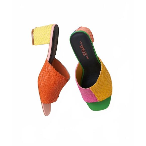 NEW CHARLOTTE STONE women's lenu woven block heel mule sandal in kortman - Picture 3 of 7